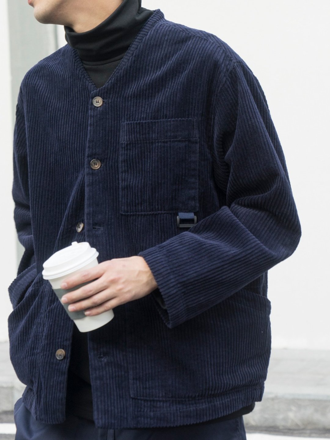 【Off-season sale】冬季灯芯绒V领外套 復古休闲工裝夹克VINTAGE - 男装外套 - 棉 