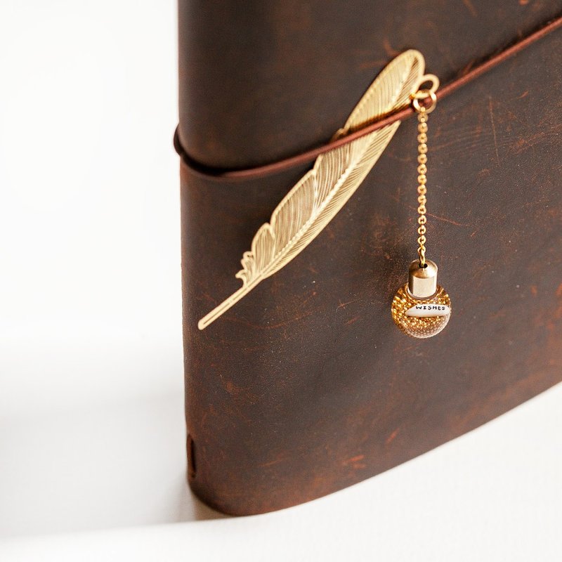 黄铜羽毛米雕吊饰书签 手帐 毕业礼物 交换礼物 定制化姓名刻字 - 书签 - 铜/黄铜 金色