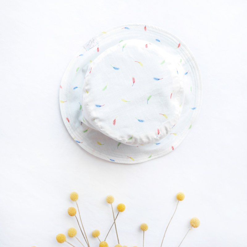 [东京限定] 温柔双面渔夫帽系列 | 彩色羽毛 - 帽子 - 棉．麻 白色