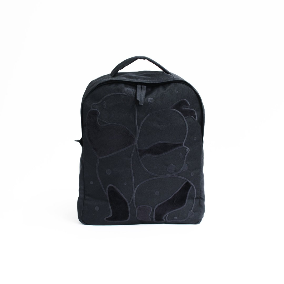 Child panda embroidery, rucksack - 后背包/双肩包 - 尼龙 黑色