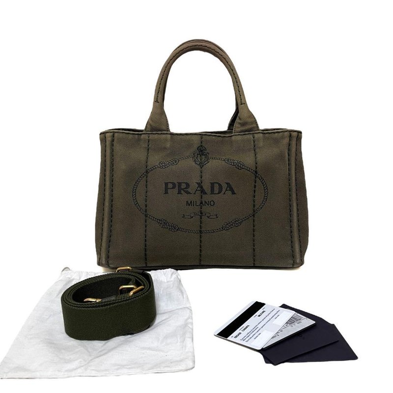 PRADA 普拉达 Canapa 2way 托特包 手提包 帆布 卡其色 1BG439 - 手提包/手提袋 - 棉．麻 绿色