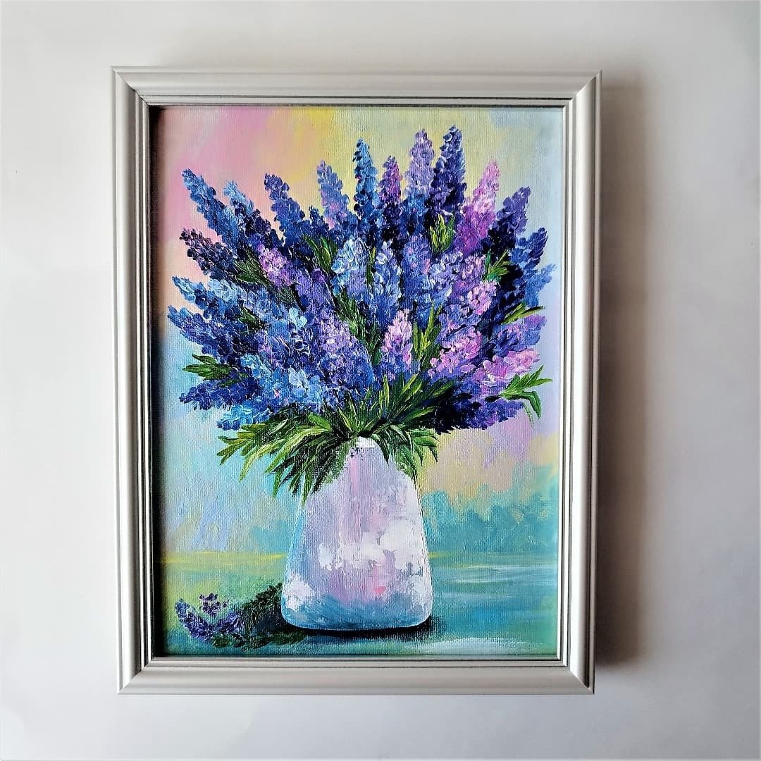 Painting lavender flowers in a vase artwork Bouquet art wall decoration - 墙贴/壁贴 - 压克力 多色