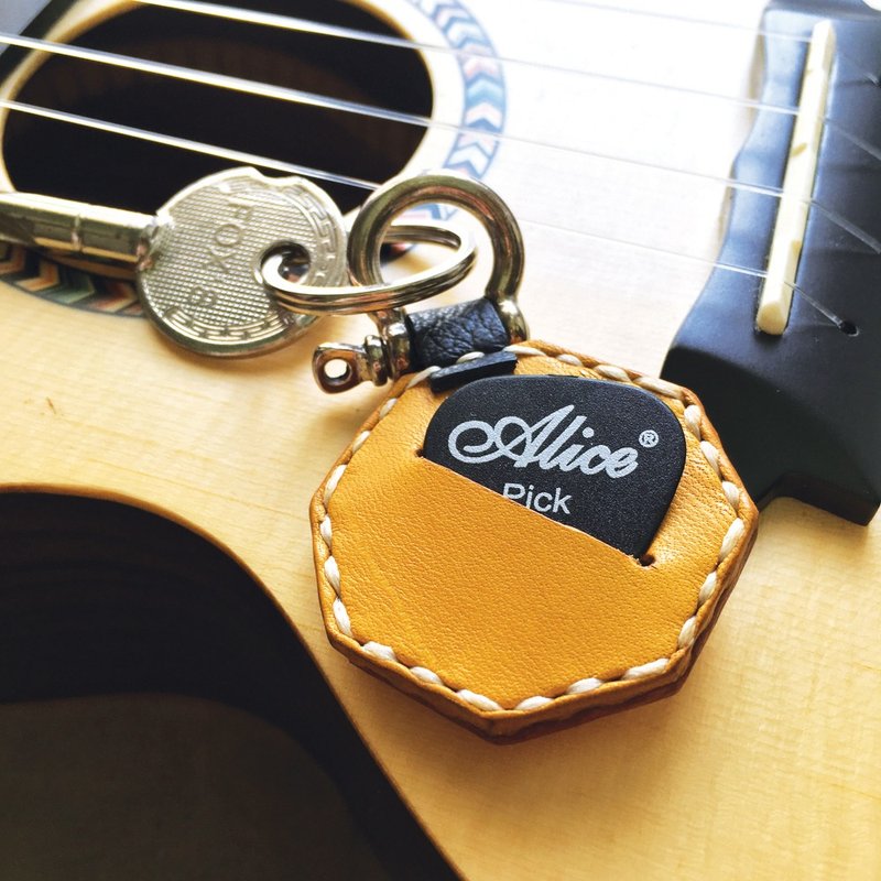 定制化礼物 八角形皮革 结他PICK套 结他拨片套 - 钥匙链/钥匙包 - 真皮 