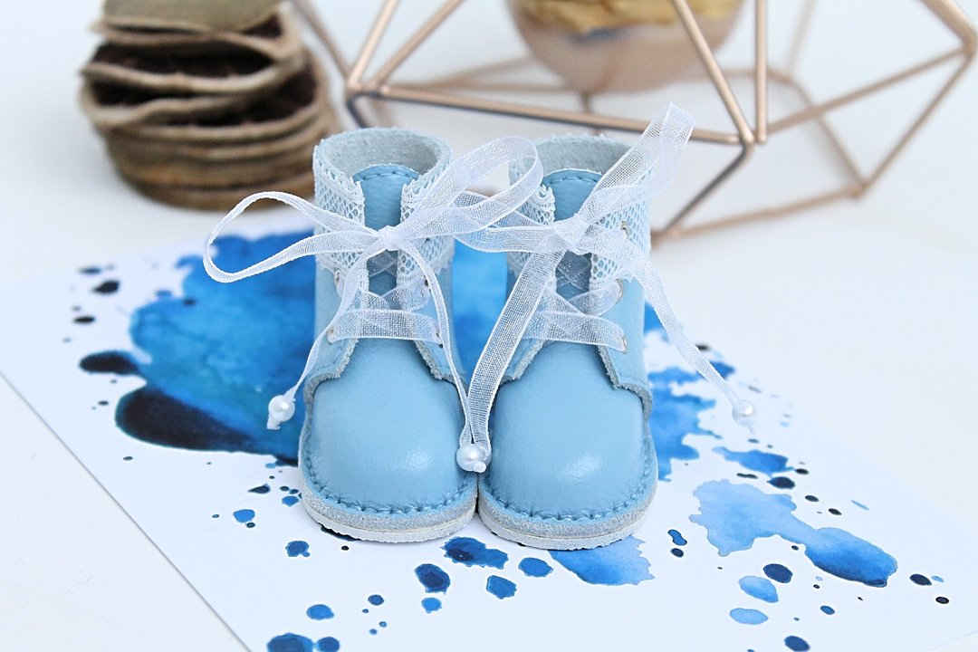 Blue shoes for Diana Effner doll Little Darling - 玩偶/公仔 - 真皮 蓝色