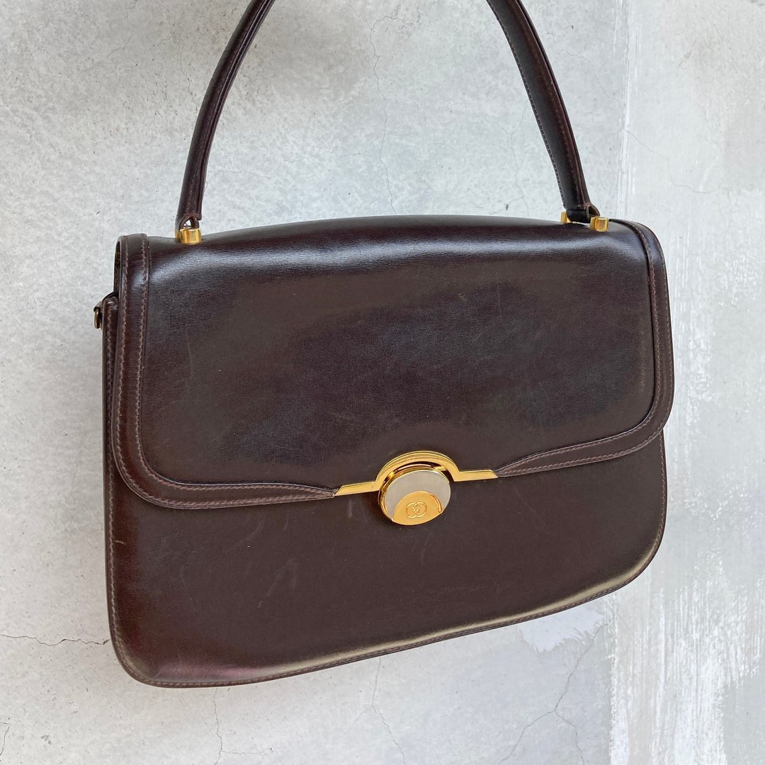 GUCCI 古驰 意大利制 五金logo扣 深咖啡 真皮 古董包 vintage - 侧背包/斜挎包 - 真皮 咖啡色