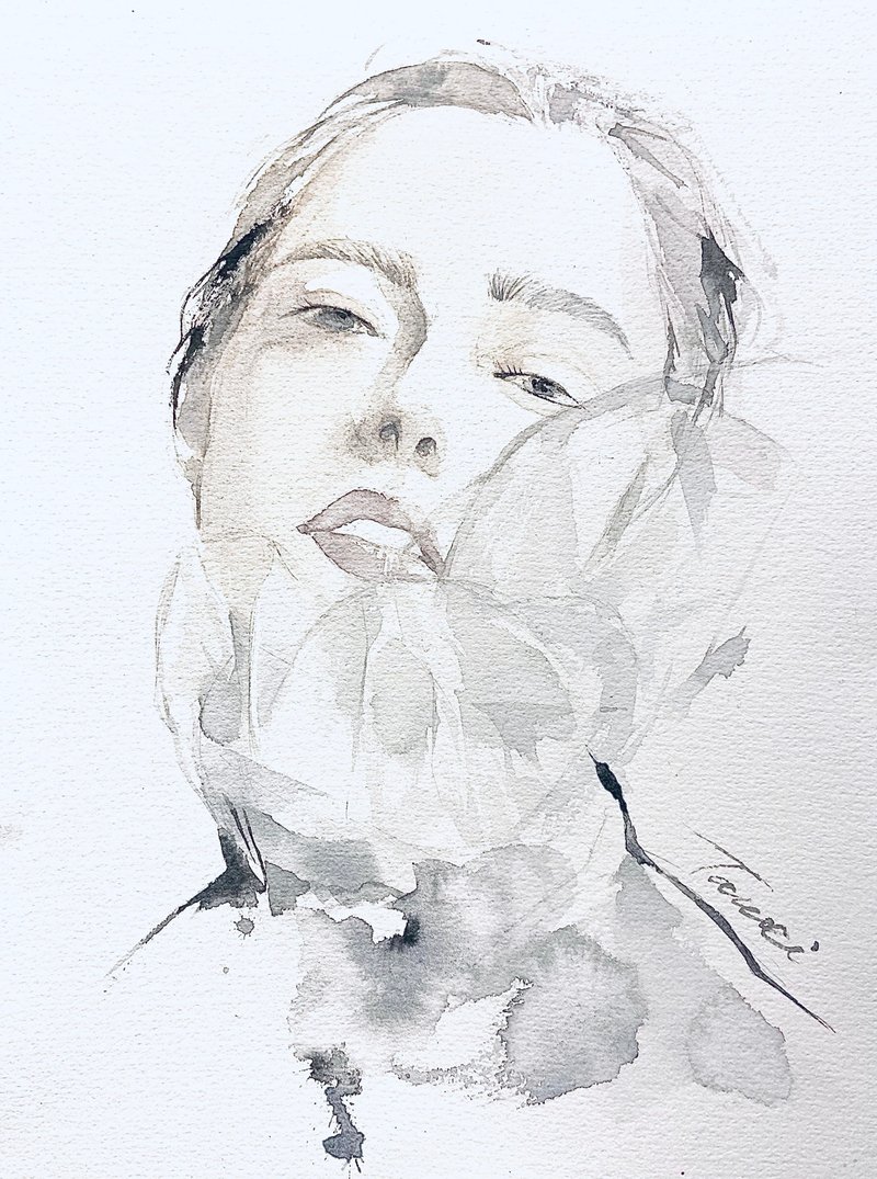 (三人)定制人像画B4(含框)/素描水彩画 - 订制画像 - 纸 白色