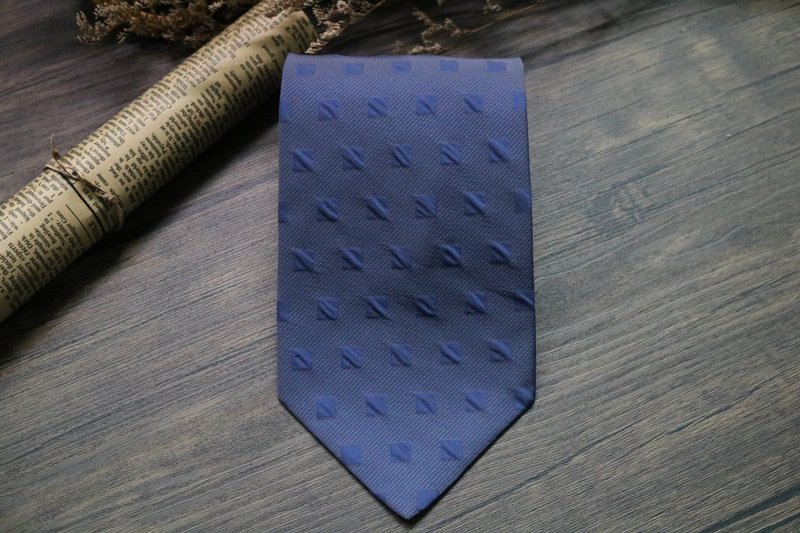 普兰立体小方块真丝领带/绅士商务necktie - 领带/领带夹 - 丝．绢 蓝色