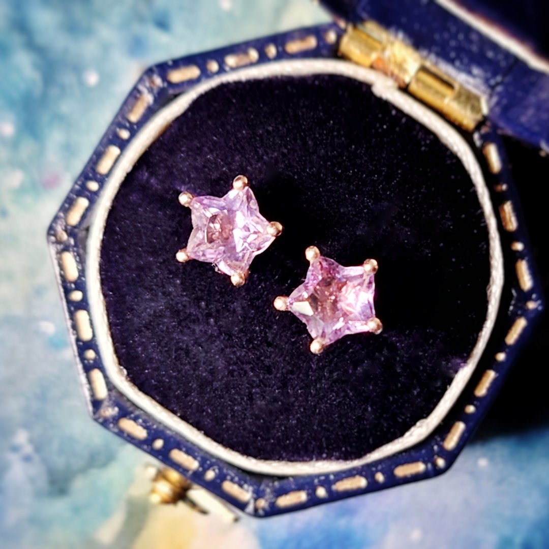 小星星紫晶电镀18K玫瑰金/白金纯银耳环 - 耳环/耳夹 - 半宝石 紫色