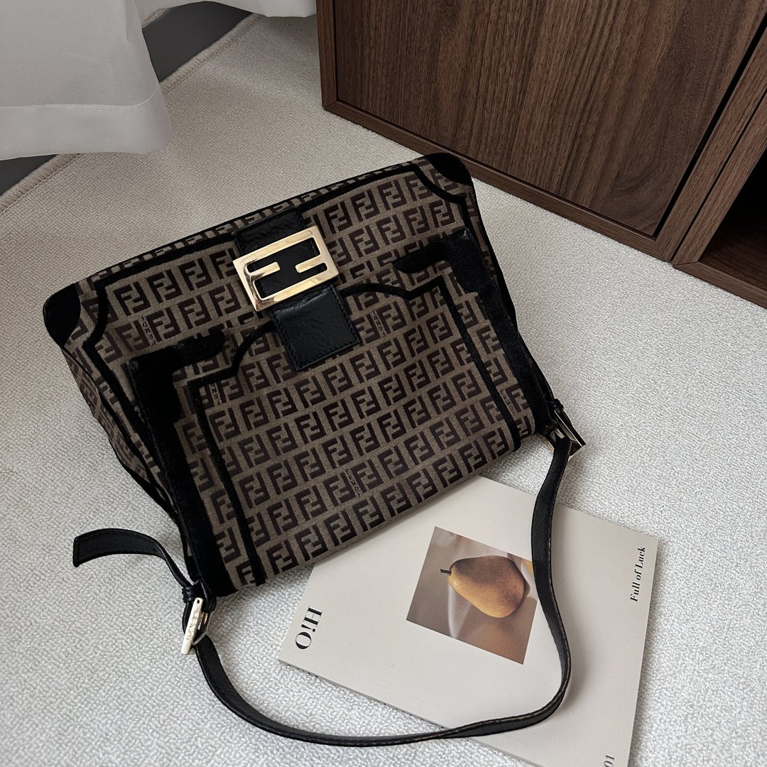 FENDI 芬迪 Mamma Baguette 棕色 单肩包 - 侧背包/斜挎包 - 棉 咖啡色