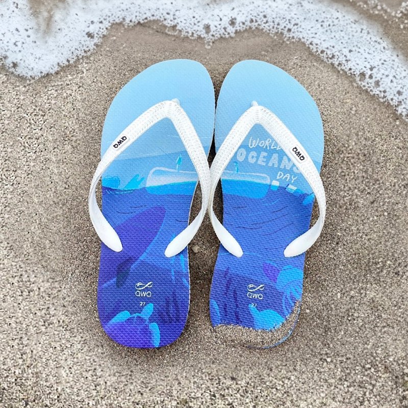 男款插图夹脚拖鞋 防滑防水人字凉拖鞋 Astrid阿脆 -世界海洋日- - 拖鞋 - 橡胶 多色