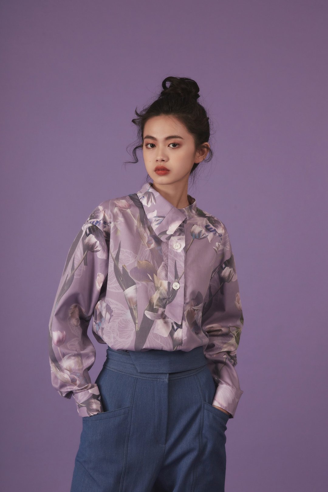 限量出清特惠 / 郁金香半开襟上衣 - 女装上衣 - 聚酯纤维 紫色
