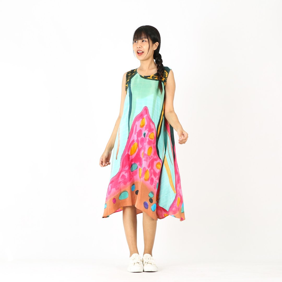 Sac Sleeveless Dress Soft Cotton Silk Hand Paint for Holiday - 洋装/连衣裙 - 棉 粉红色