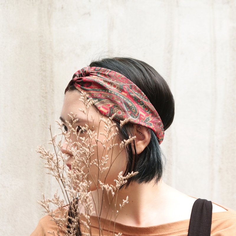 新版老酒馆复古变形虫手工 十字松紧发带 - 发带/发箍 - 棉．麻 红色