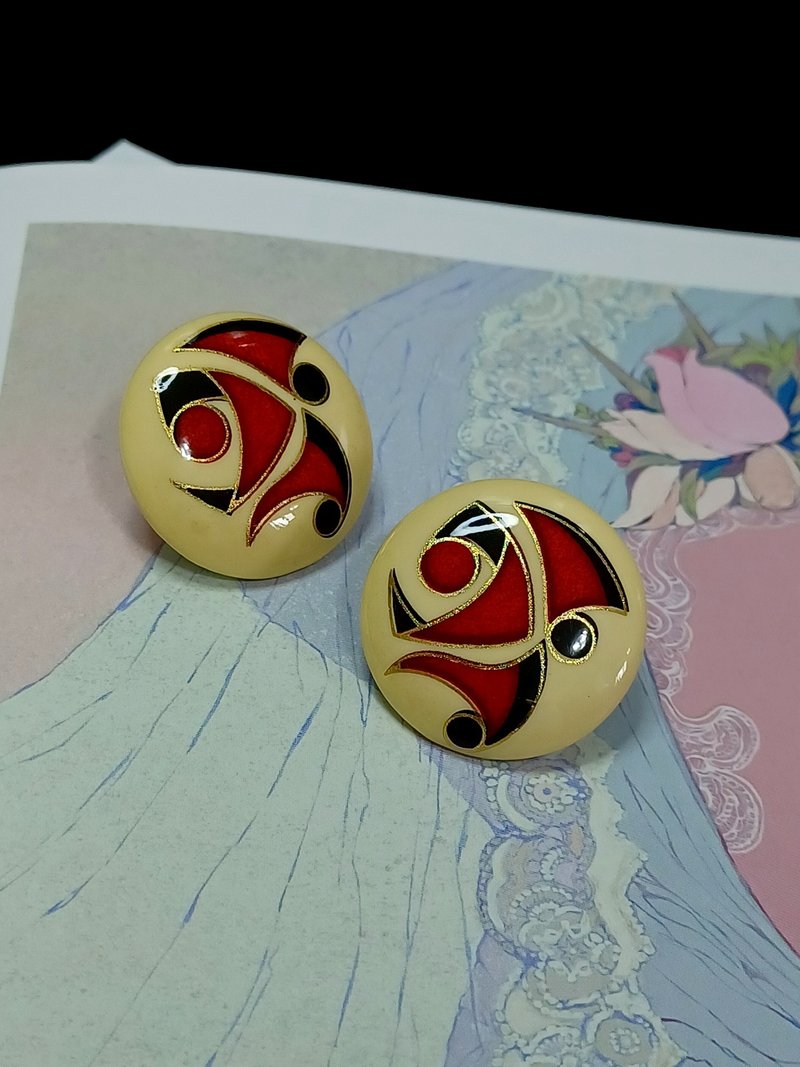 vintage jewelry  陶瓷民族风图腾 针式耳环 - 耳环/耳夹 - 其他金属 