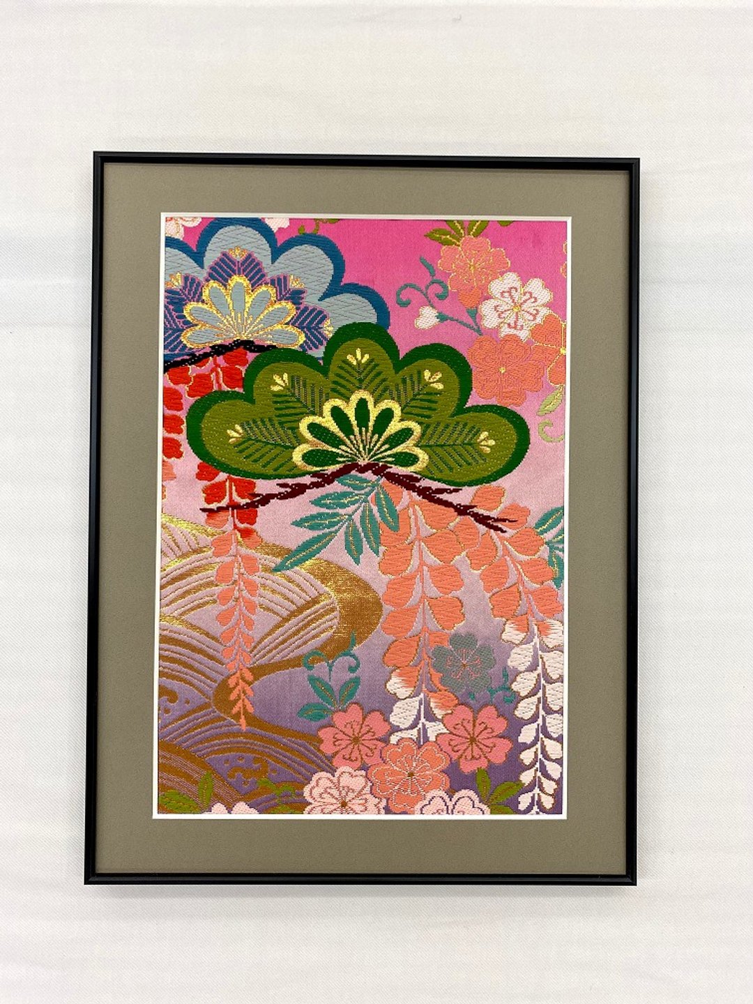 带框 110 刺绣和服松木日式和风日式室内礼物结婚礼物乔迁礼物长寿礼物幸运符带框室内装饰定制 - 摆饰 - 丝．绢 粉红色