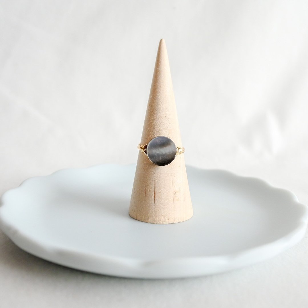 Shell – Small Grain – Gold Ring – Natural Stone Ring - 戒指 - 其他金属 透明