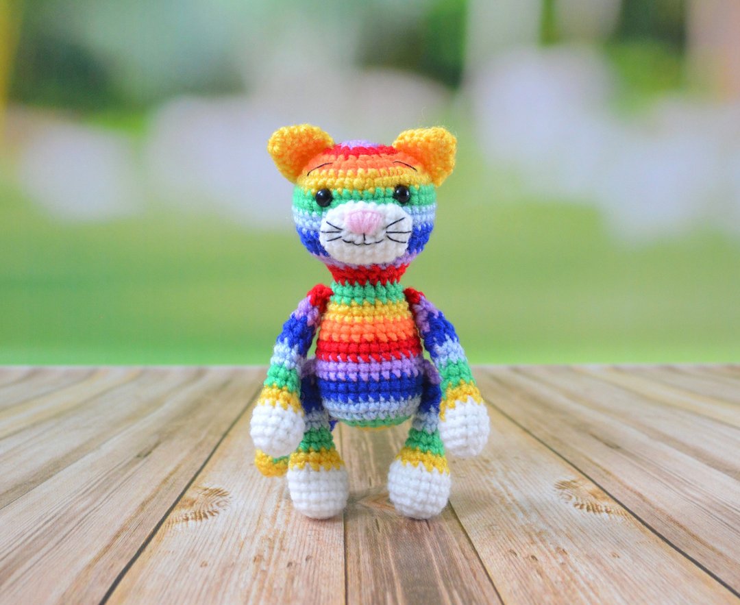 toy cat,rainbow cat,handmade cat toy,cute cat toy,birthday gift,soft cat - 玩具/玩偶 - 压克力 多色