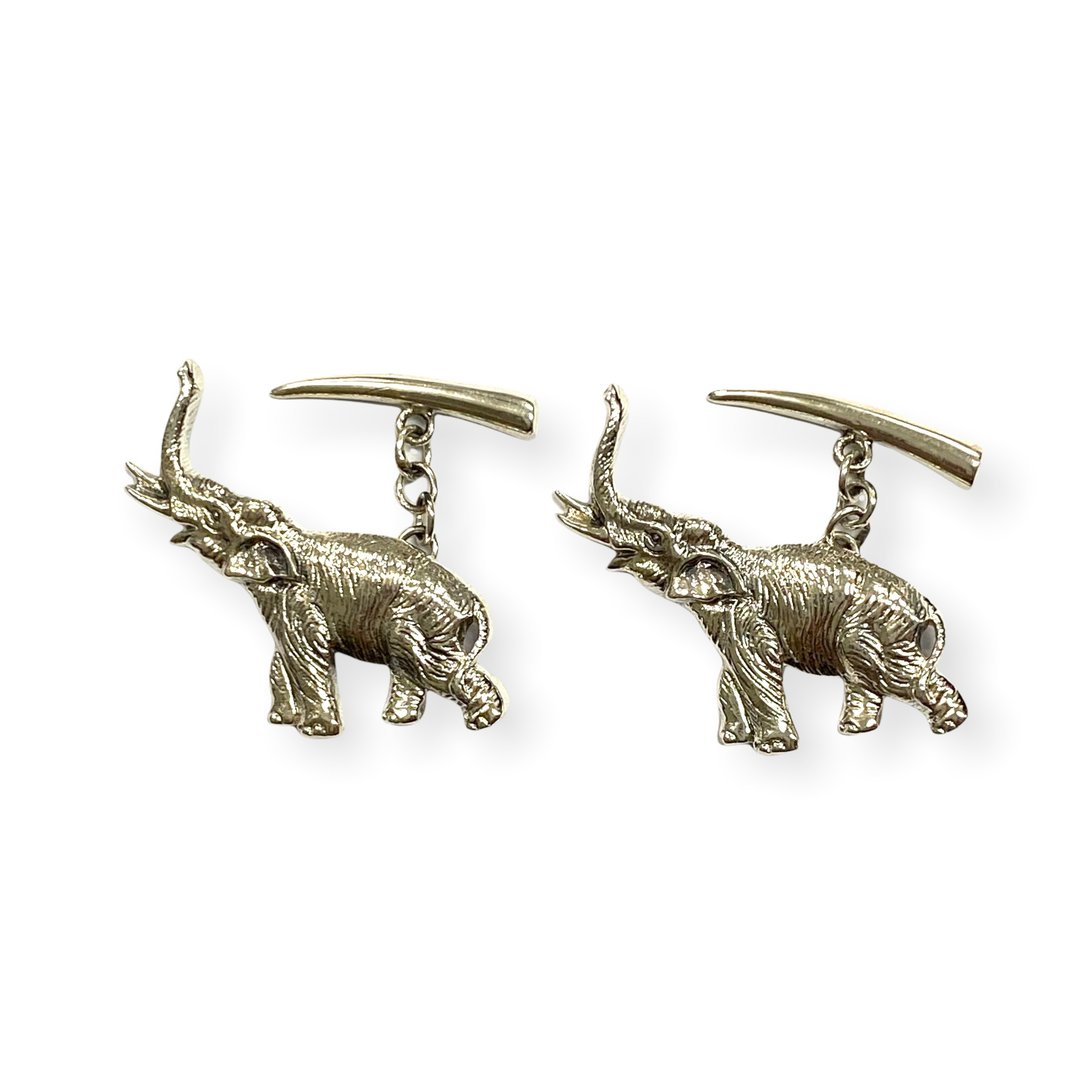 Victorian Style Elephant Cufflinks 925 Sterling Silver Mens Fathers Day Gift - 袖扣 - 纯银 银色