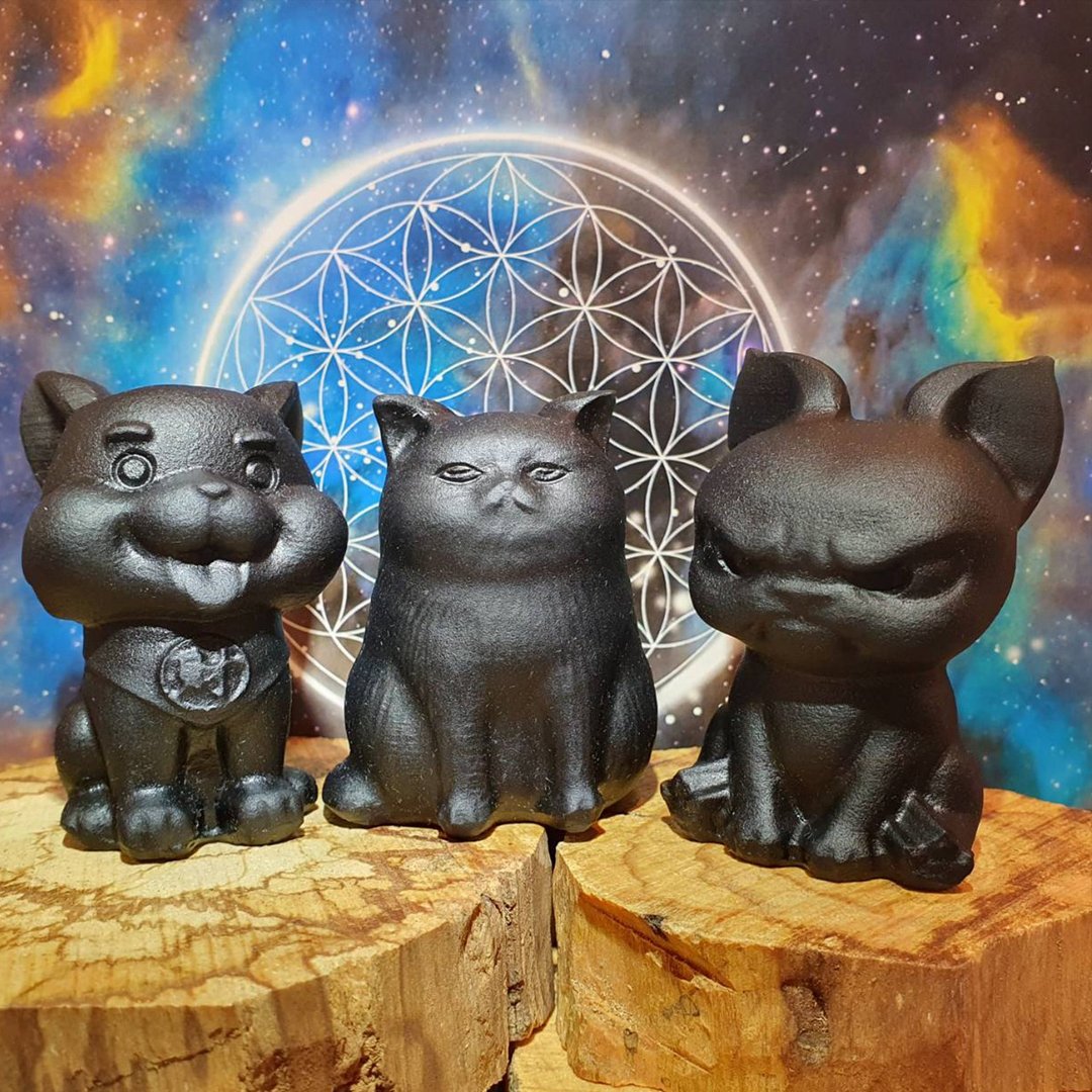 精雕版 黑曜石萌宠 柴犬 猫咪 狗狗 送礼 避邪摆件 - 摆饰 - 水晶 黑色
