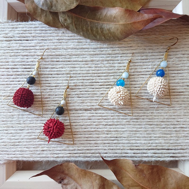 果实耳环 / 木丹果 / 黄铜 / 天然石 / 免费改夹 - 耳环/耳夹 - 植物．花 白色