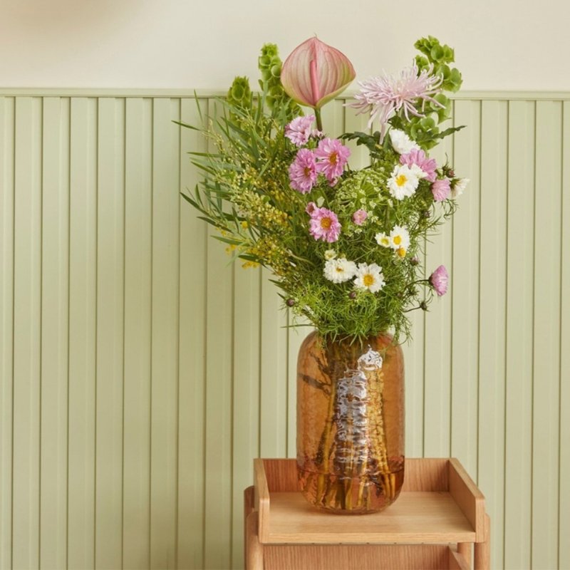 【Hübsch】 - 661206 琥珀色特殊纹路玻璃花瓶组 花器 插花七夕 - 花瓶/陶器 - 玻璃 橘色