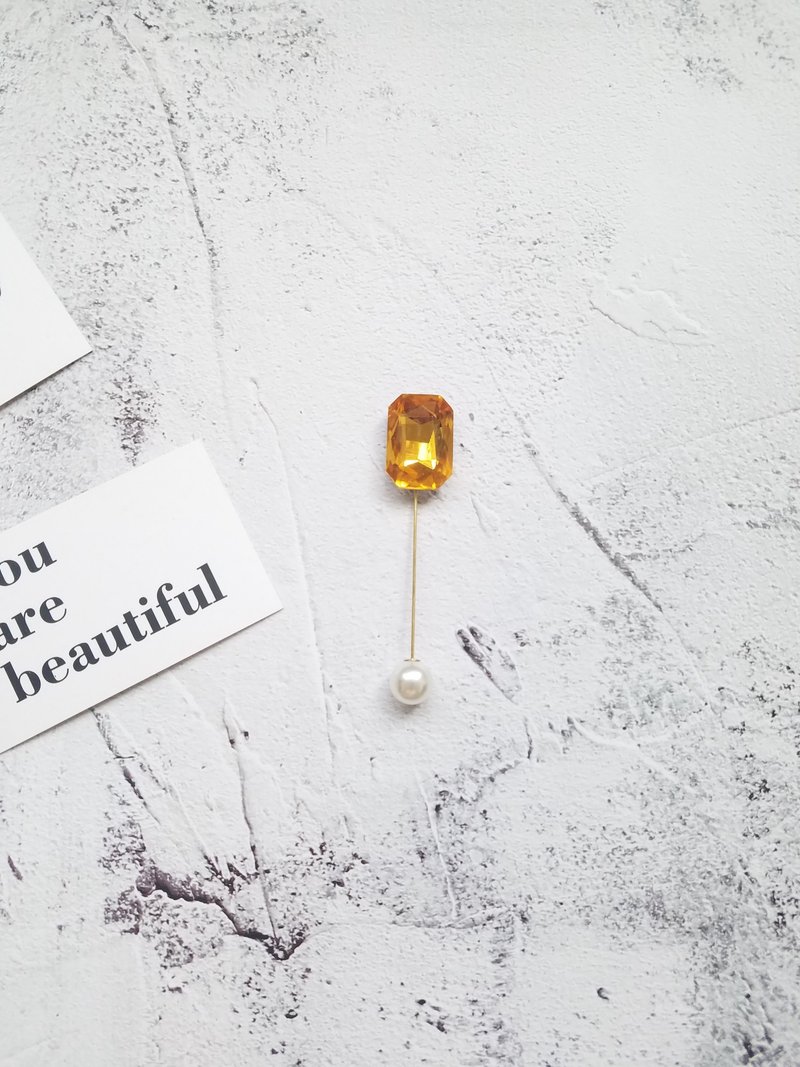 黄色玻璃水晶钻多面切割胸针胸花一字针插针 - 胸针 - 玻璃 黄色