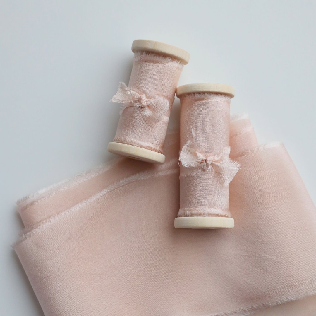 Pink Sand Silk Ribbon / Hand Dyed Silk ribbon on Wood Spool - 包装材料 - 丝．绢 粉红色