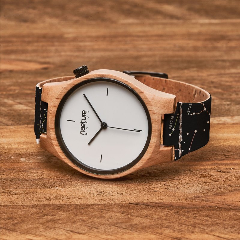 以榉木和软木制成的可定制化配件木制手表 - 女表 - 木头 黑色