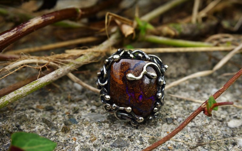 岩生 戒指 宝石纯银手工戒指 - 戒指 - 水晶 咖啡色