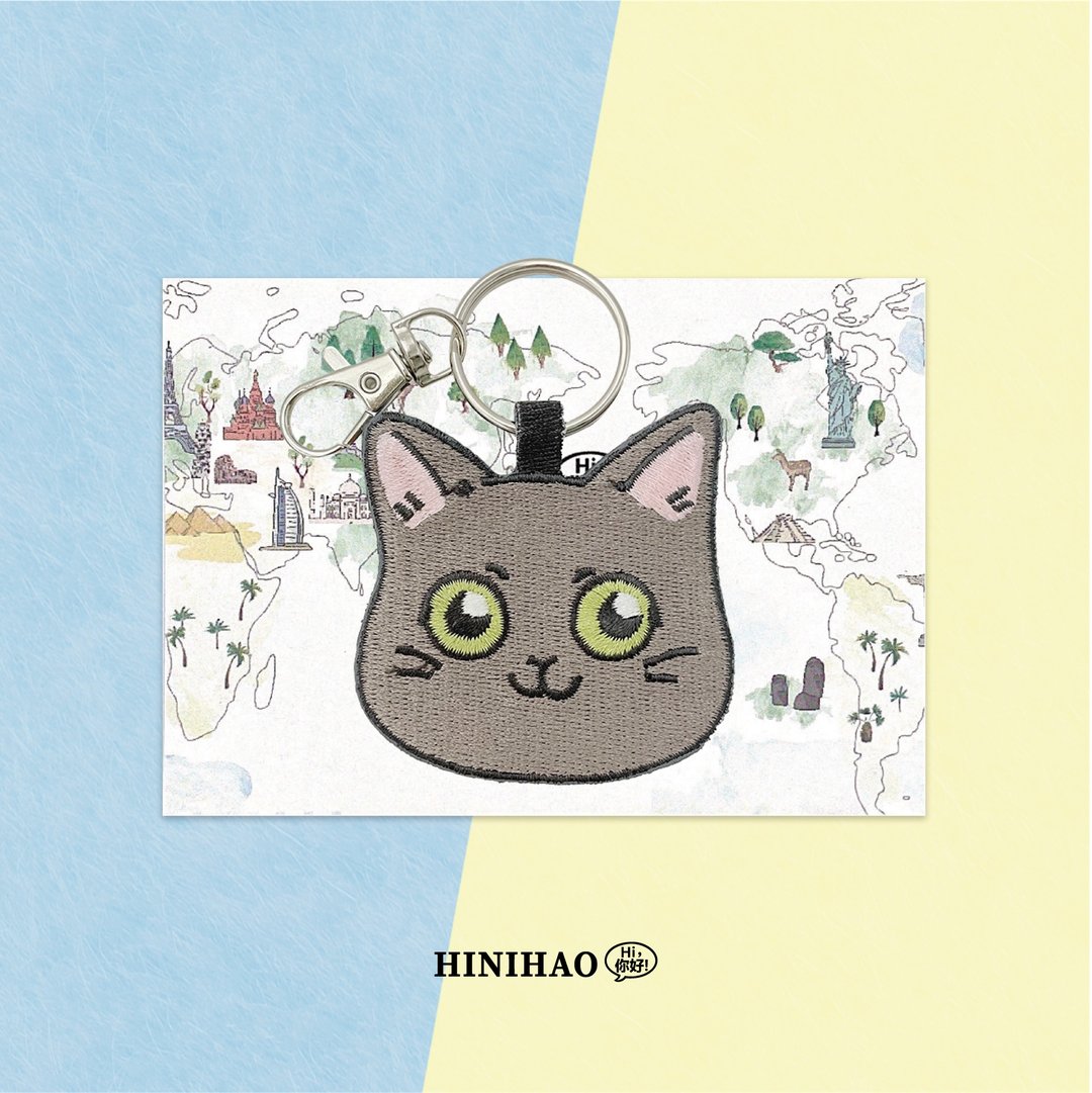 双面刺绣钥匙圈-俄罗斯蓝猫 - 钥匙链/钥匙包 - 绣线 灰色