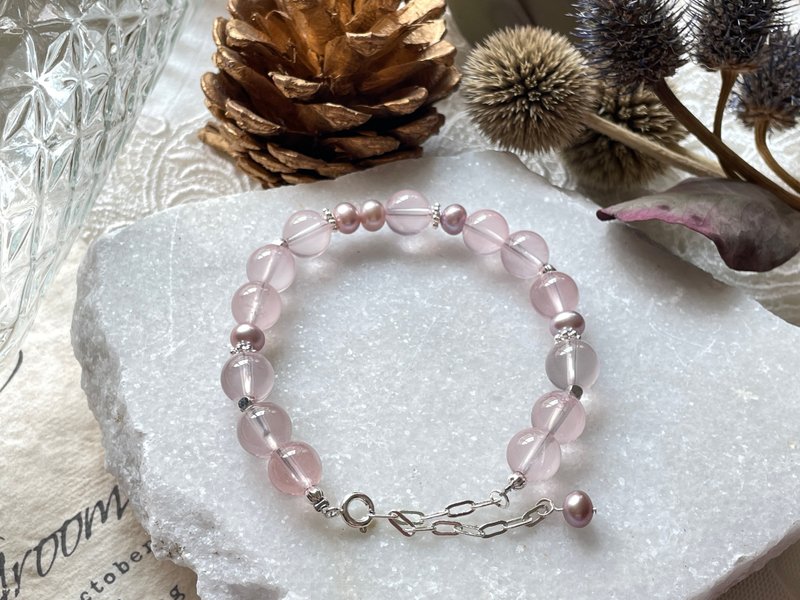 Queen's Craftwork 天然高品质粉水晶珍珠925纯银原创设计手链 - 手链/手环 - 水晶 粉红色