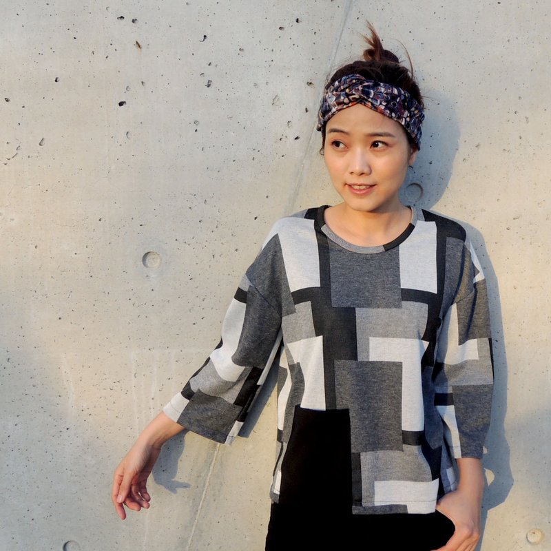 灰黑大格子上衣 - 女装上衣 - 棉．麻 灰色