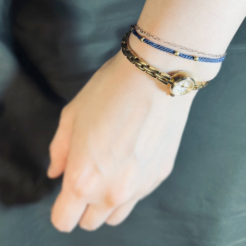 小心机 - 极细海蓝黄铜珠伸缩绳结编织蜡线手环 极简深蓝色绕旋 - 手链/手环 - 其他人造纤维 蓝色