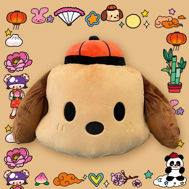 可爱帽子小狗毛绒靠垫大抱枕 - 玩偶/公仔 - 聚酯纤维 卡其色