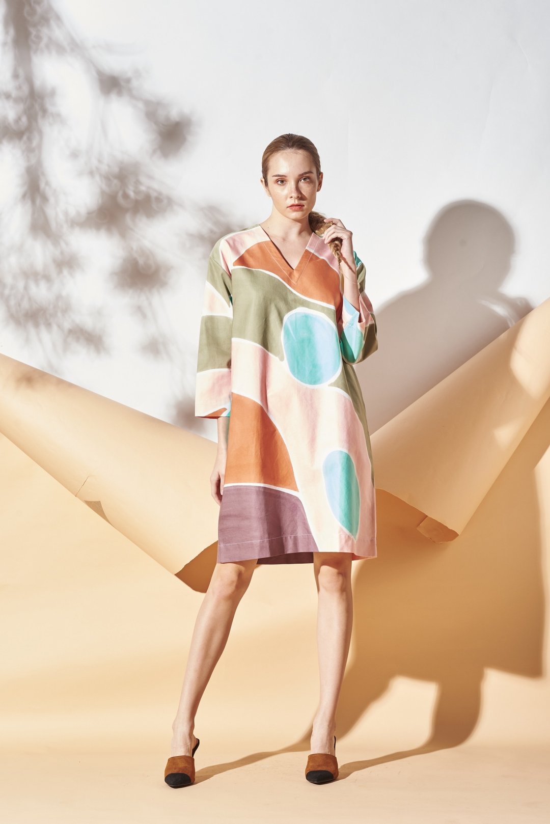 Short Dress Cotton Hand Paint Art&Decor - 洋装/连衣裙 - 棉 咖啡色
