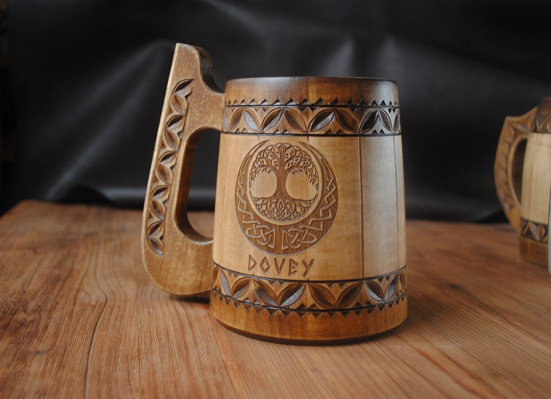 Tree of life Wooden beer mug Man birthday gift anniversary gift viking gift - 咖啡杯/马克杯 - 木头 