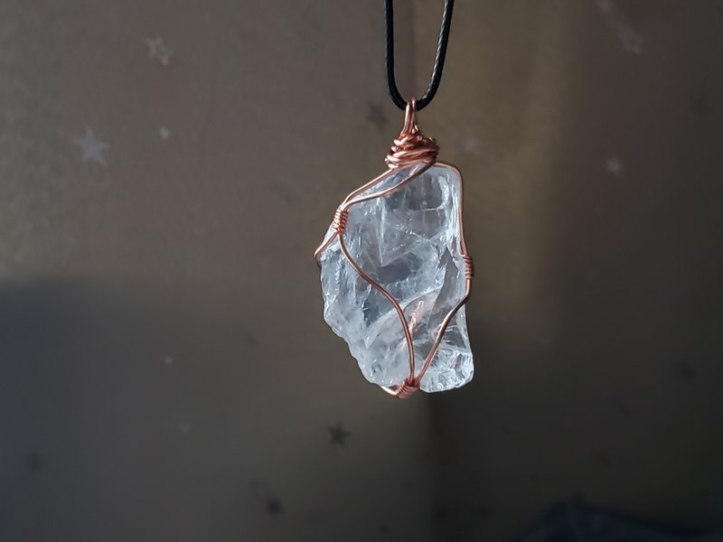 天然白水晶原矿颈链 矿石长项链 手工绕线 颈绳 - 项链 - 宝石 透明