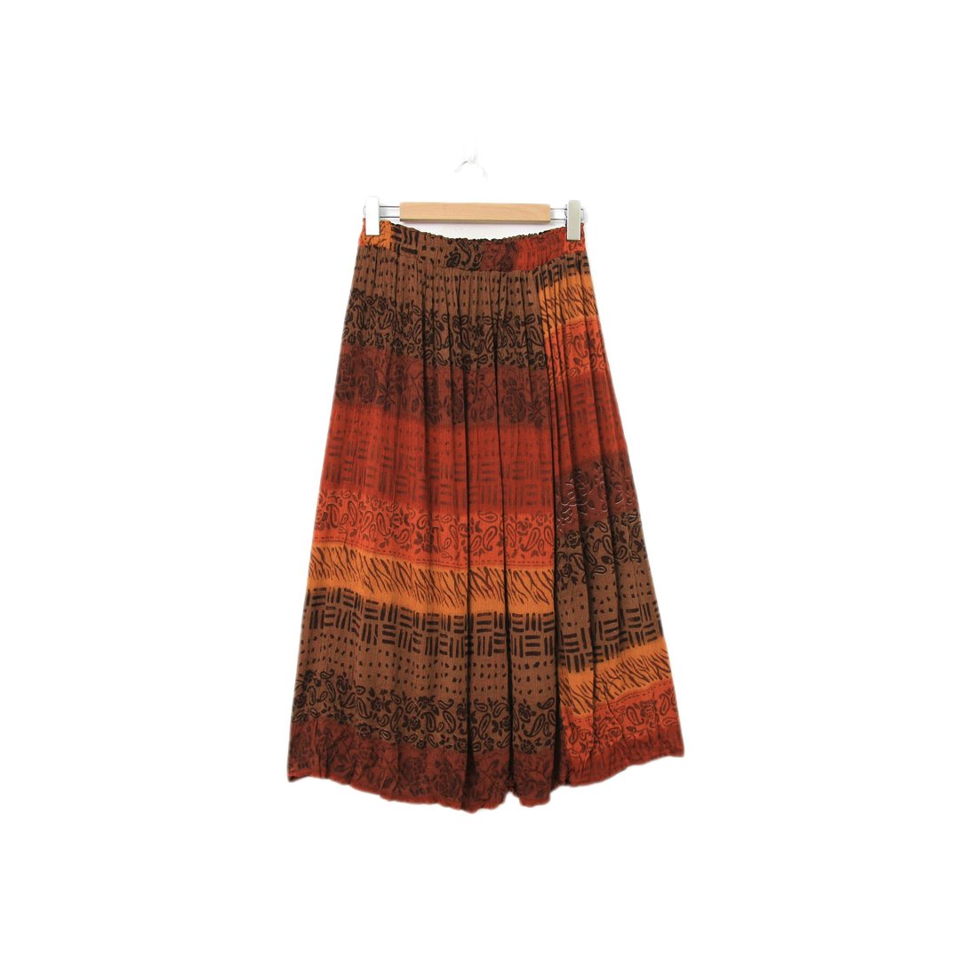Back to Green-复古长裙 橘红渐层 象形文字M-10//vintage skirt - 裙子 - 棉 