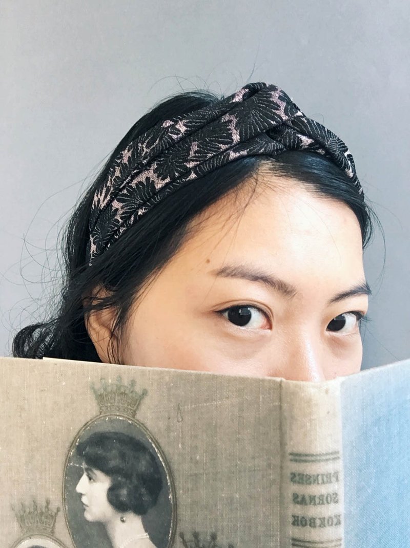 老布制作复古配色双头用交叉手工发带-缇花紫 - 发饰 - 聚酯纤维 紫色