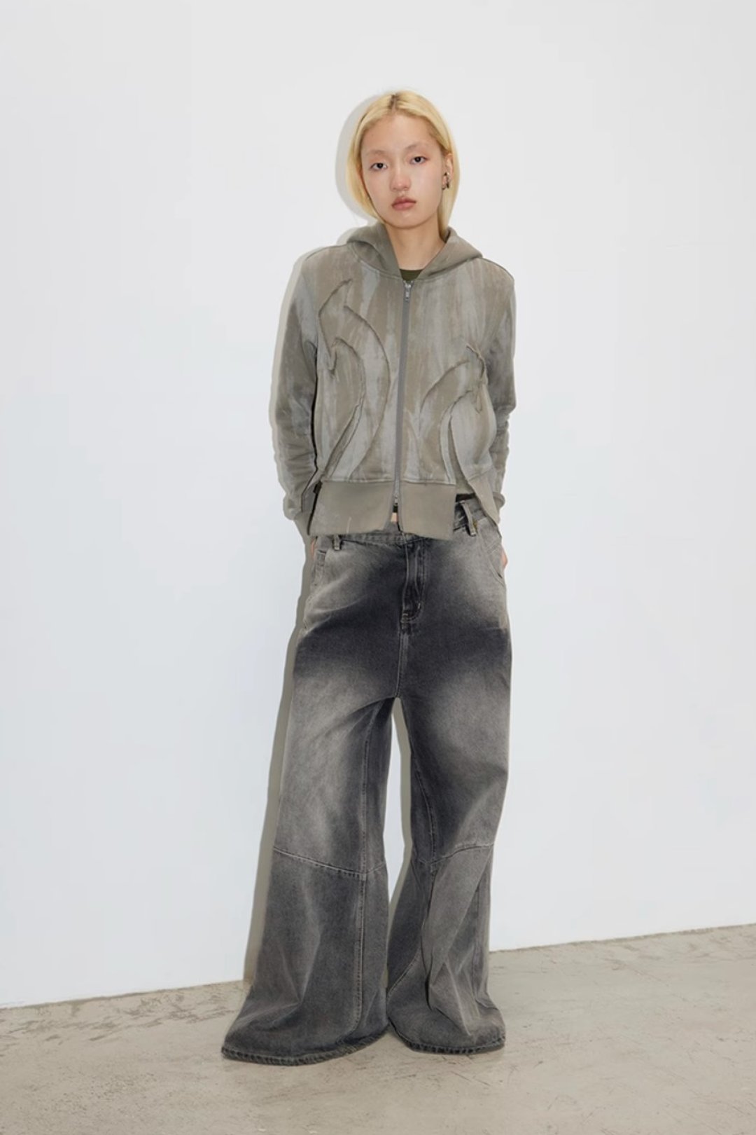 Faded- Effect Hooded Jacket 标识造型短卫衣 - 中性连帽卫衣/T 恤 - 棉 卡其色