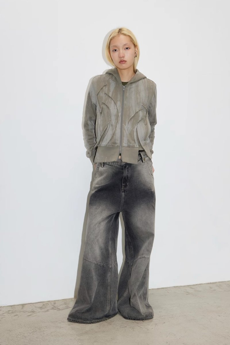 Faded- Effect Hooded Jacket 标识造型短卫衣 - 中性连帽卫衣/T 恤 - 棉 卡其色