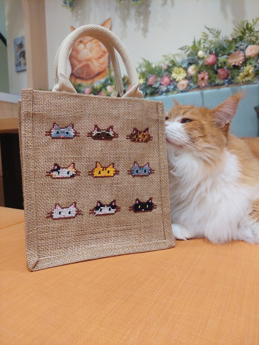 =手匠工作室=原创商品 猫饼亚麻袋 - 手提包/手提袋 - 棉 
