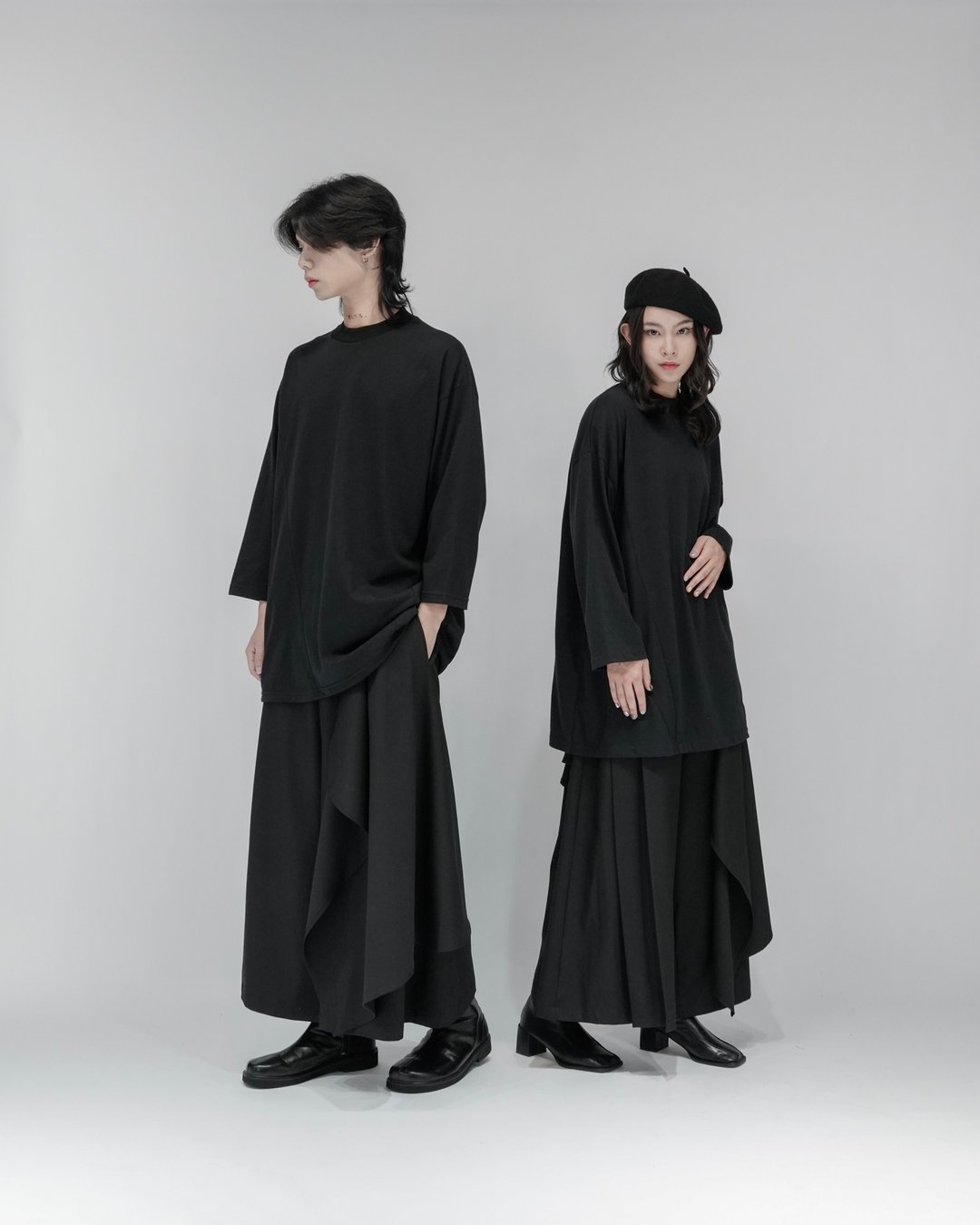 MUKK DESIGN 七分袖几何拼接棉质上衣 - 男装上衣/T 恤 - 聚酯纤维 黑色