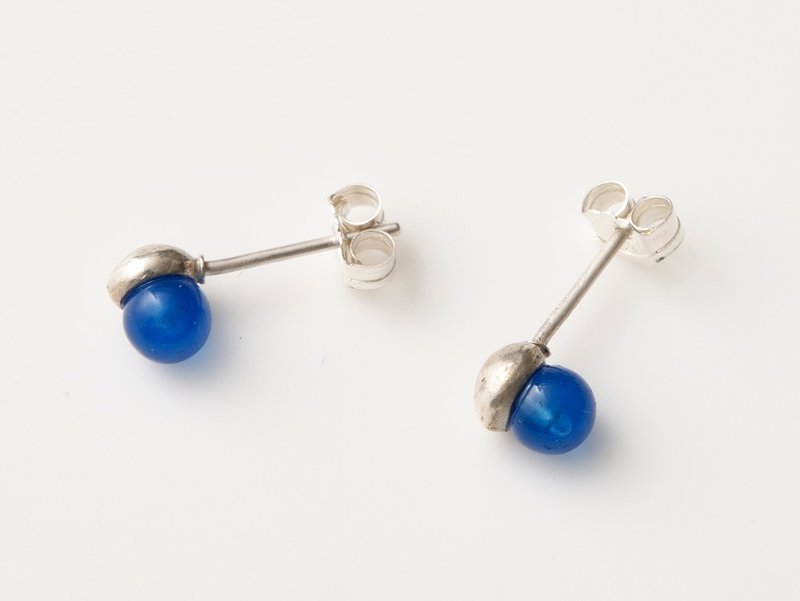 CP127 (Blue Agate) - 耳环/耳夹 - 其他金属 蓝色