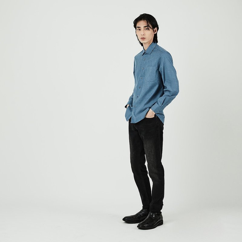 浅蓝法兰绒裇衫 - 男装衬衫 - 棉．麻 蓝色