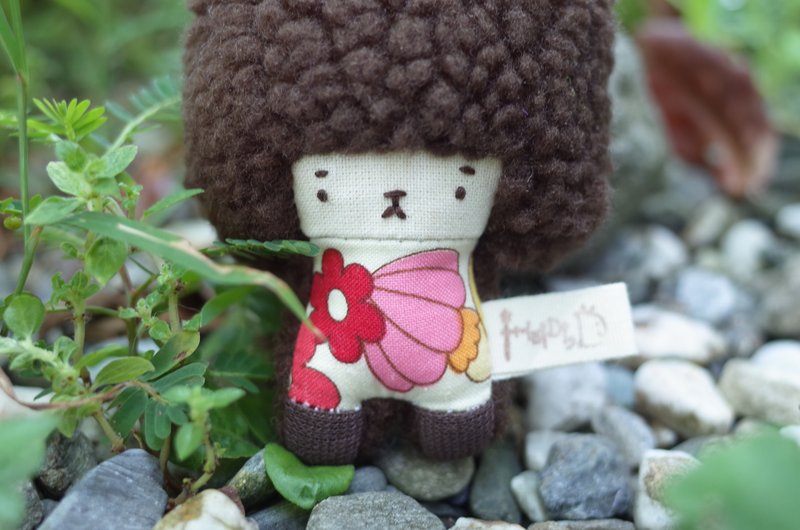 朵儿小兔-可可发色-135粉红香菇 - 钥匙链/钥匙包 - 棉．麻 咖啡色