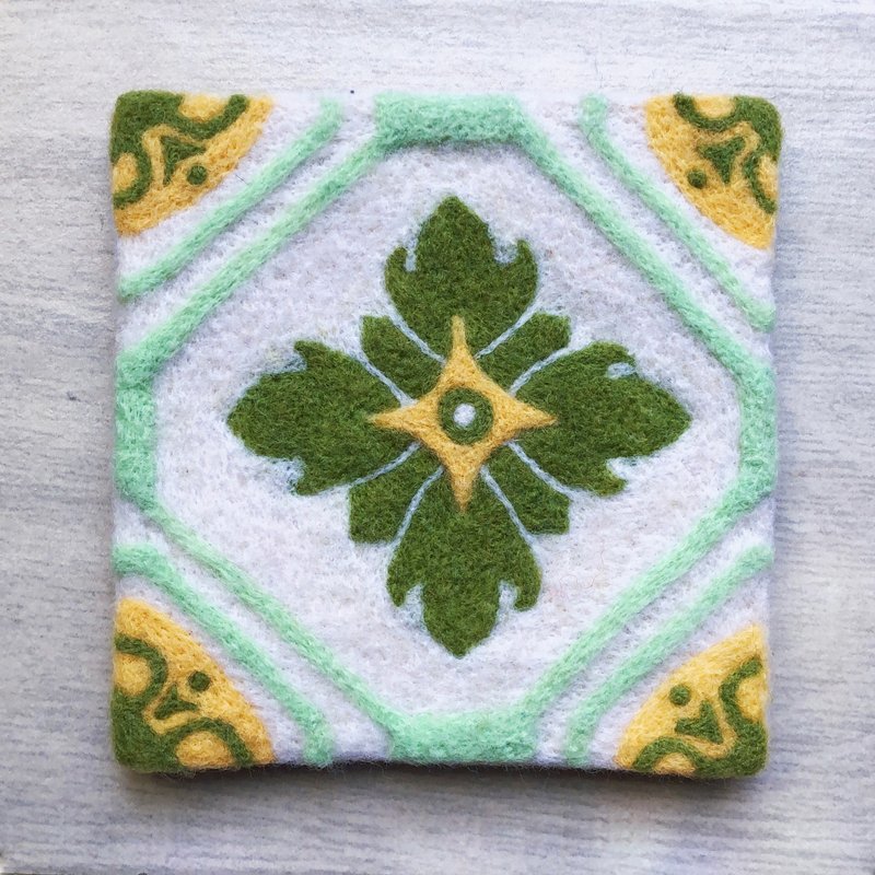 台湾传统特色花砖  羊毛毡 - 杯垫 - 羊毛 绿色