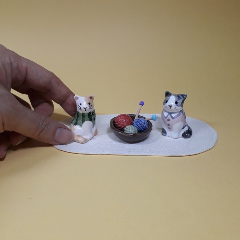 陶瓷微型猫娃娃套装A/B - 花瓶/陶器 - 瓷 多色