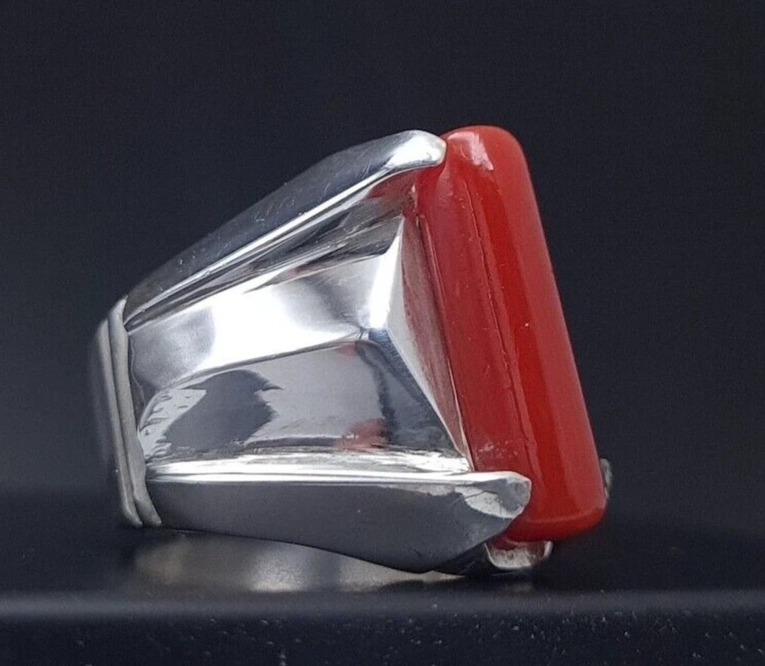 Big Real Dark deep Beautiful Coral Ring Coral Rings For Men Coral stone Men Band - 戒指 - 宝石 红色