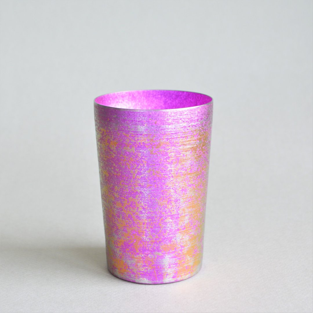 Titanium high cold insulation tumbler Red bellflower double structure | Wooden box | Beer lover | Pink - 酒杯/酒器 - 其他金属 粉红色